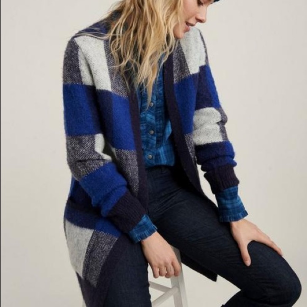 Lucky Brand Blue Checkered Cardigan